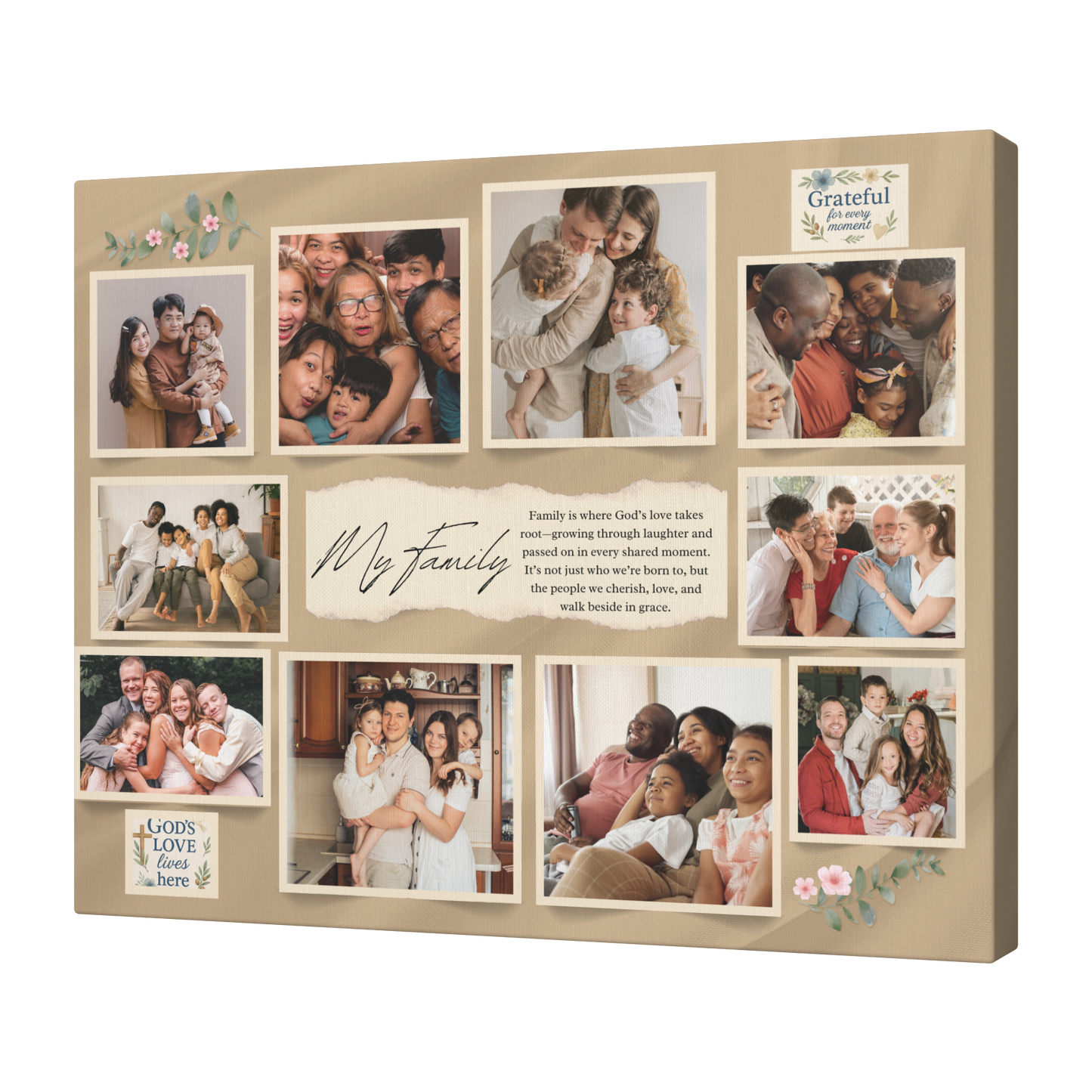 Custom Family Photo Collage Canvas – Faith, Love & Togetherness Wall Art