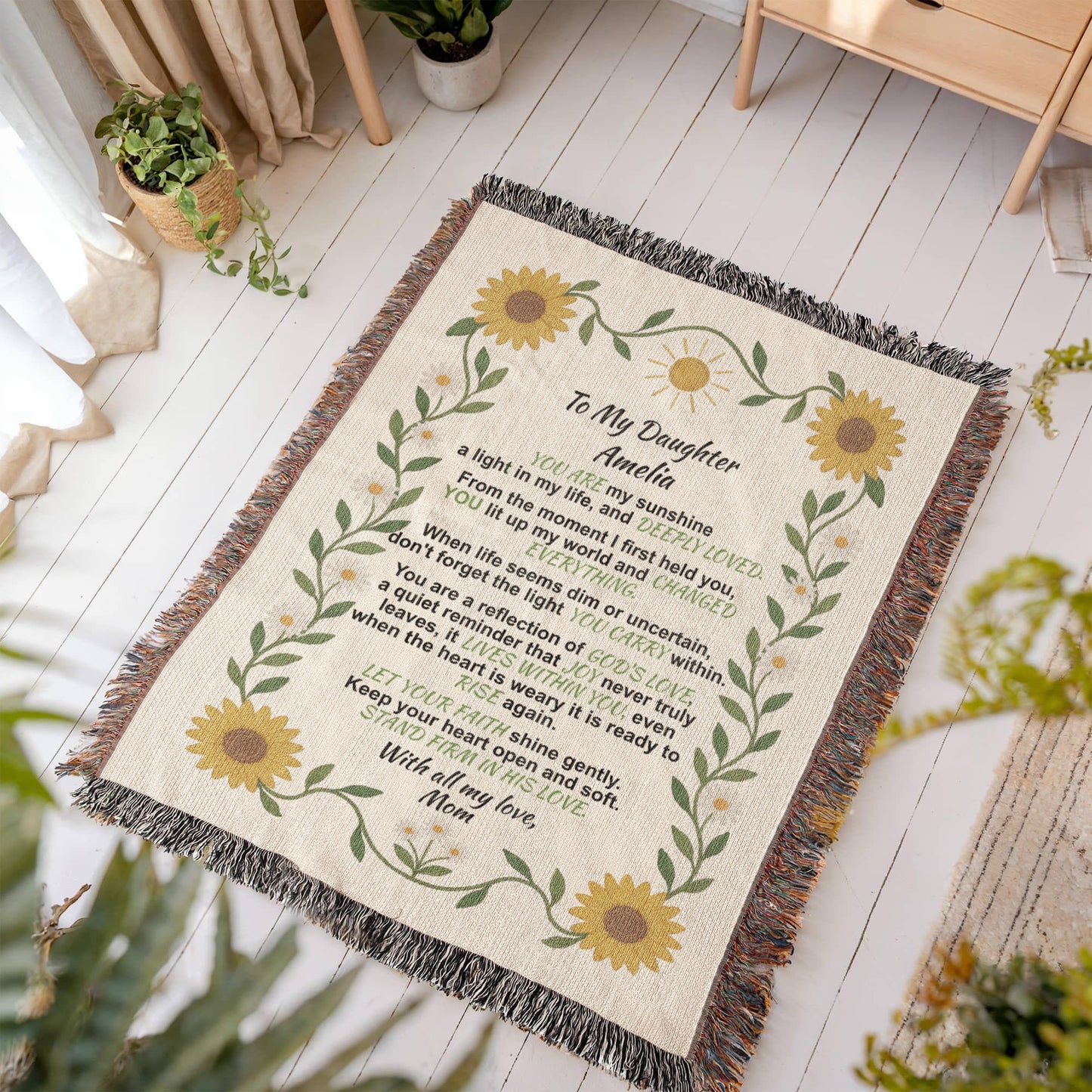 To My Daughter – Personalized Woven Blanket, Custom Cotton Throw Gift
