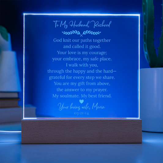 Husband Anniversary Gift – Personalized LED Engraved Acrylic Plaque, Name & Date