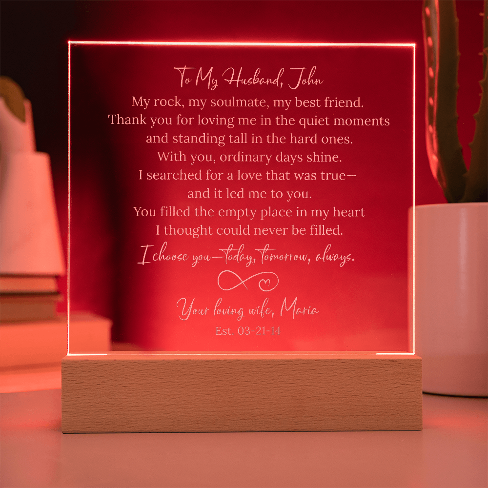 Gift for Husband from Wife LED Engraved Acrylic Plaque, My Soulmate & Best Friend
