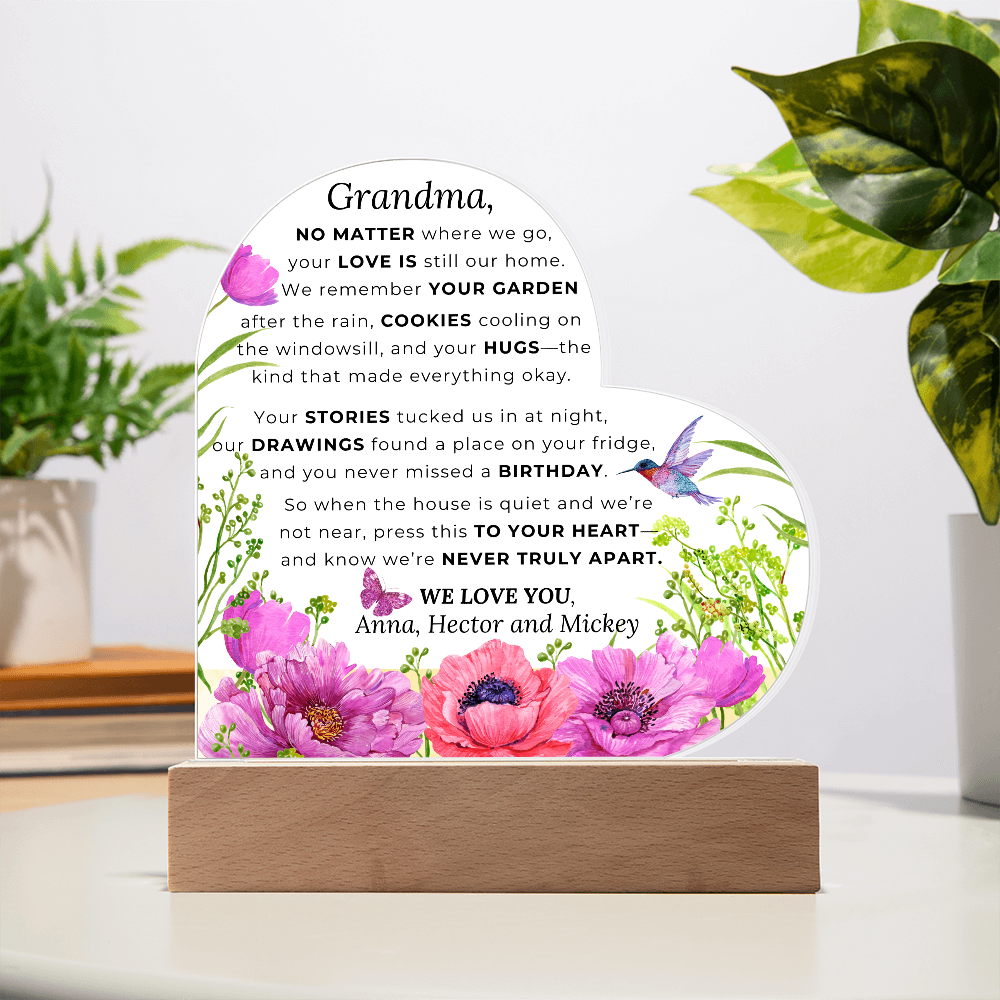Custom LED Acrylic Plaque – Floral Heart Keepsake Gift for Grandma, Nana, or Mama