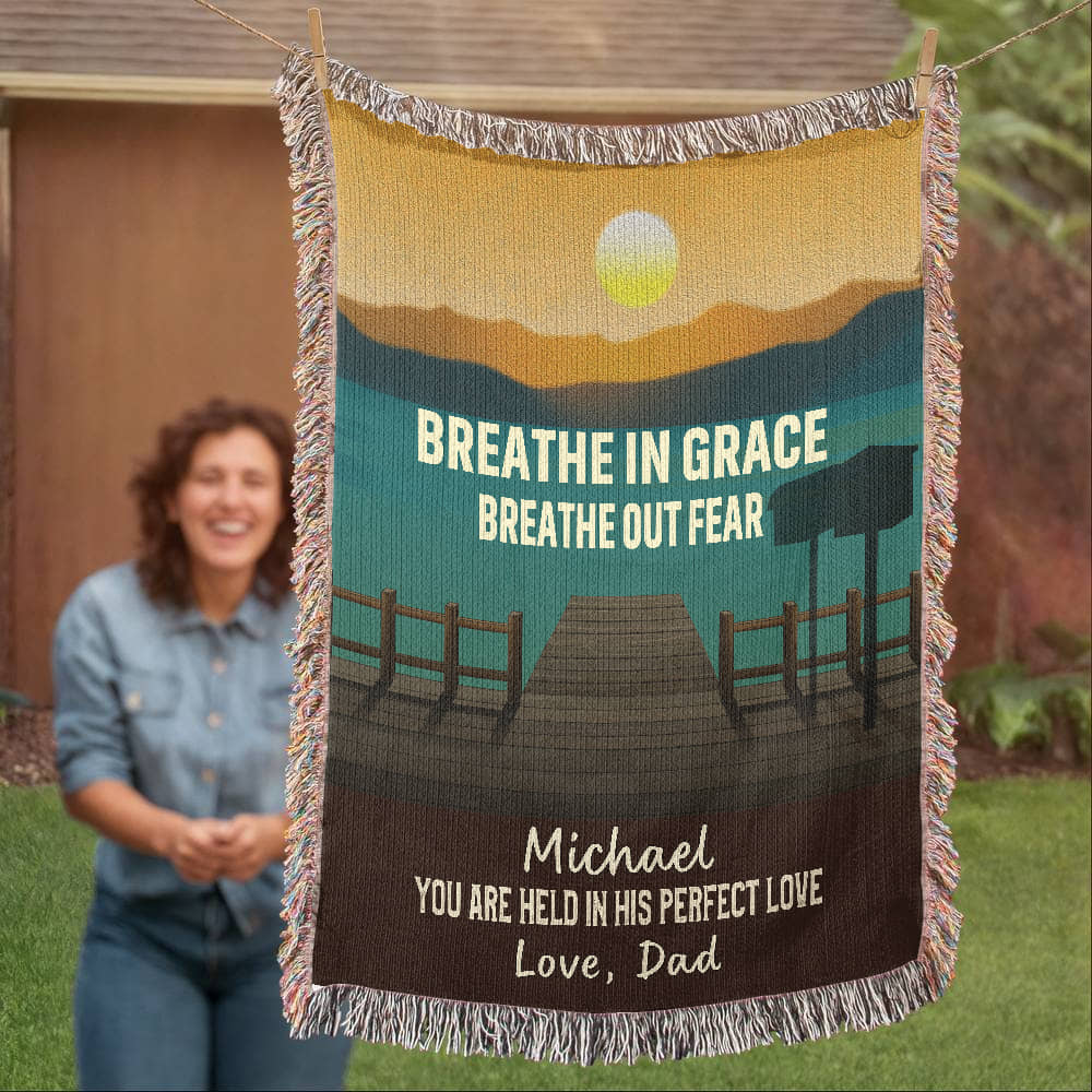 Breathe in Grace – Christian Woven Blanket, Personalized Scripture Throw