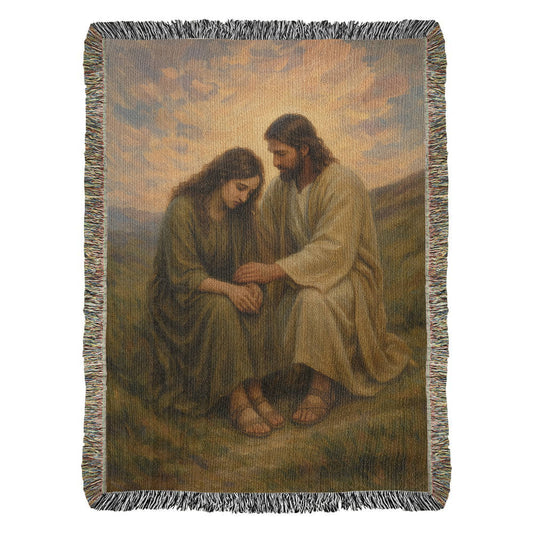 You Are Not Alone – Christian Woven Blanket, Jesus Comforting Woman Throw