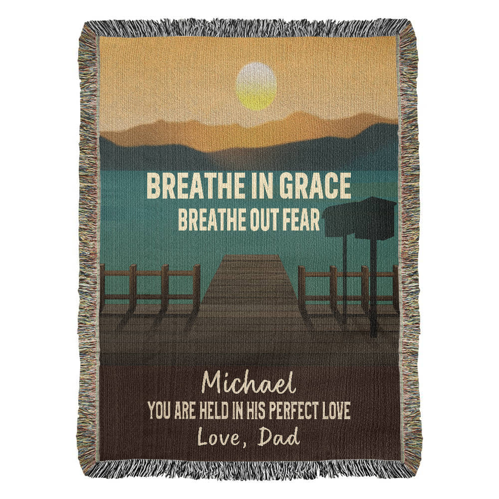 Breathe in Grace – Christian Woven Blanket, Personalized Scripture Throw