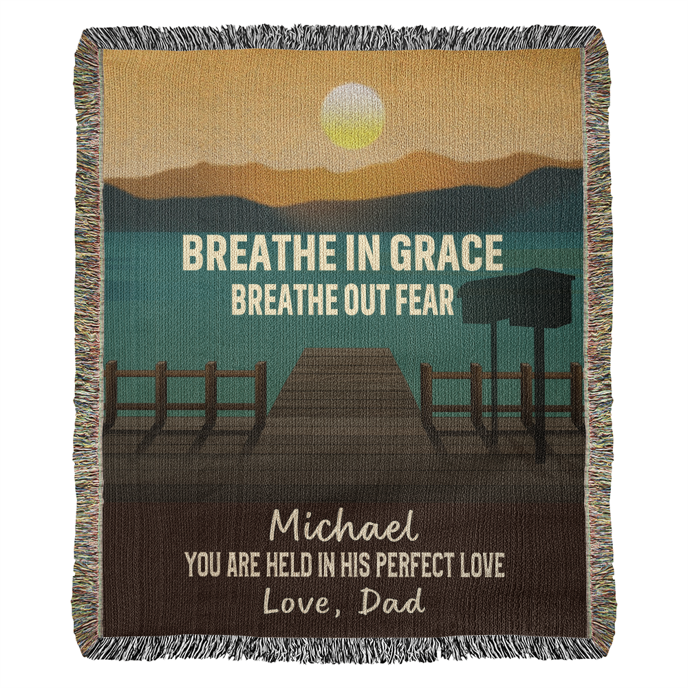Breathe in Grace – Christian Woven Blanket, Personalized Scripture Throw