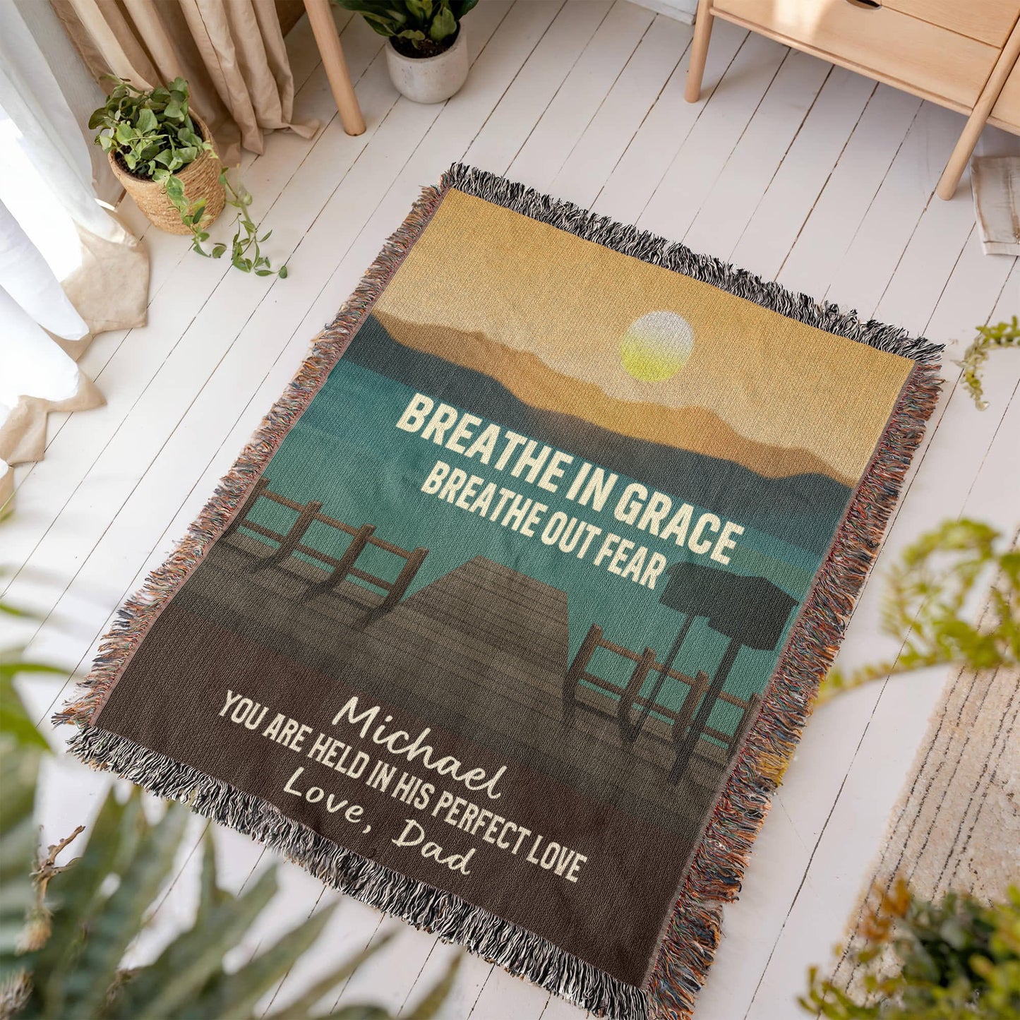Breathe in Grace – Christian Woven Blanket, Personalized Scripture Throw