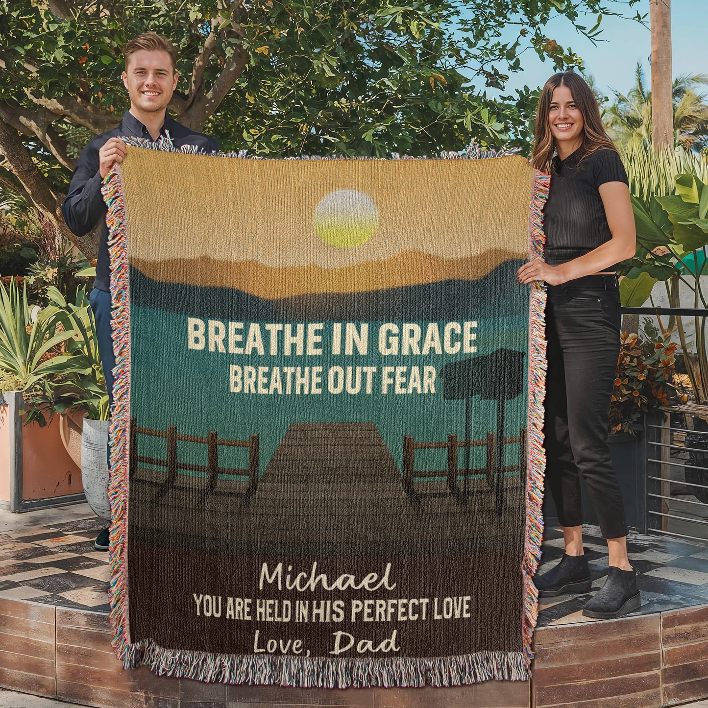Breathe in Grace – Christian Woven Blanket, Personalized Scripture Throw
