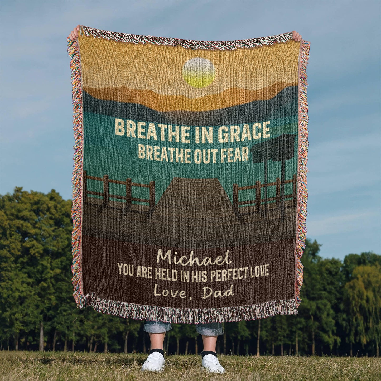 Breathe in Grace – Christian Woven Blanket, Personalized Scripture Throw