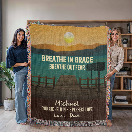 Breathe in Grace – Christian Woven Blanket, Personalized Scripture Throw