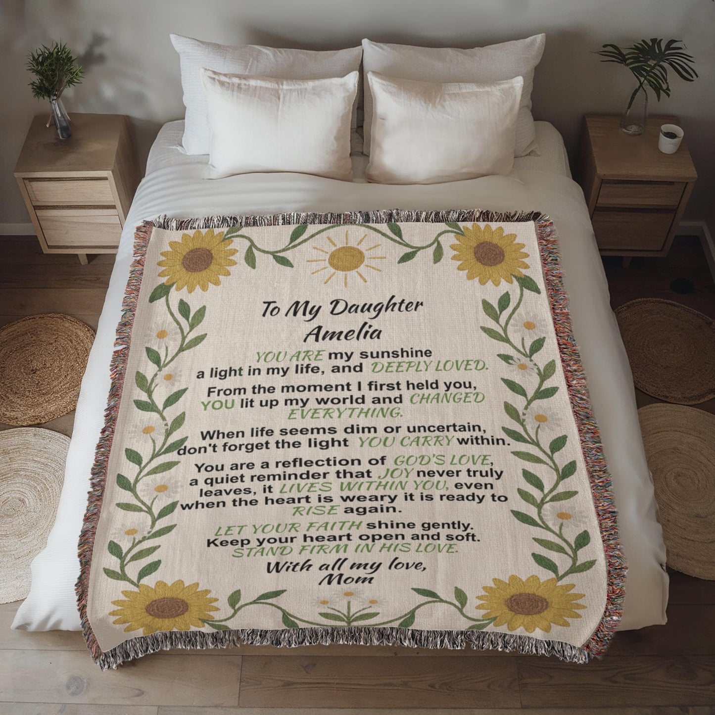 To My Daughter – Personalized Woven Blanket, Custom Cotton Throw Gift
