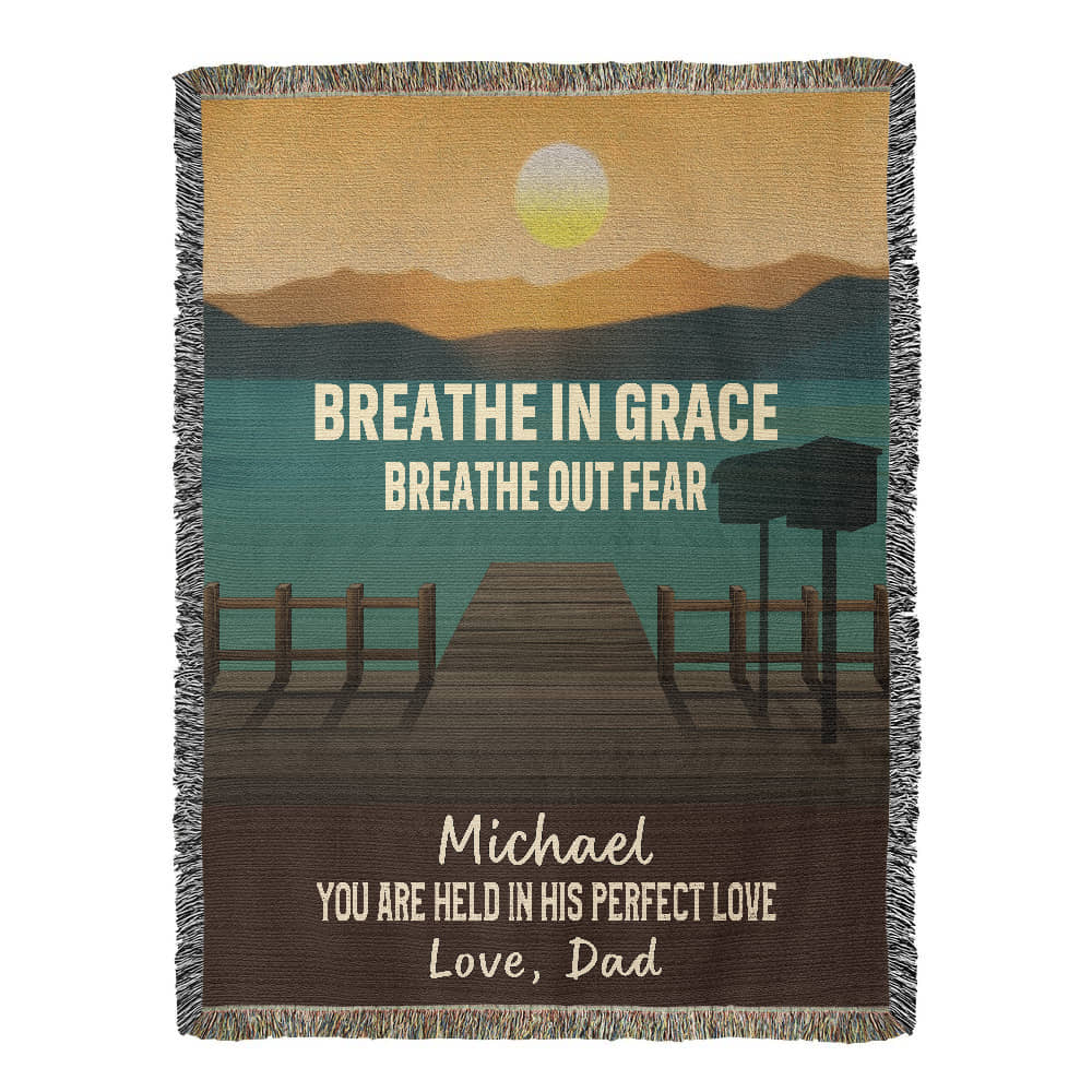 Breathe in Grace – Christian Woven Blanket, Personalized Scripture Throw