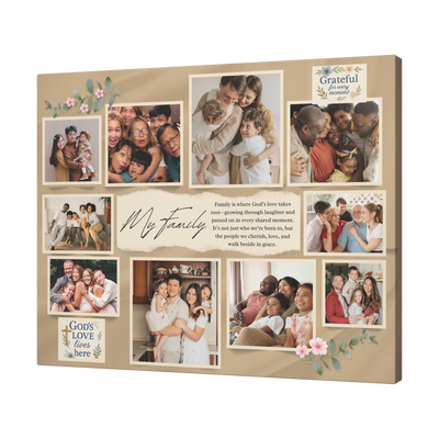 Custom Family Photo Collage Canvas – Faith, Love & Togetherness Wall Art