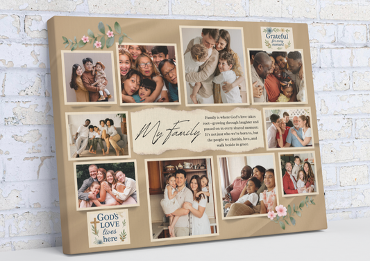 Custom Family Photo Collage Canvas – Faith, Love & Togetherness Wall Art