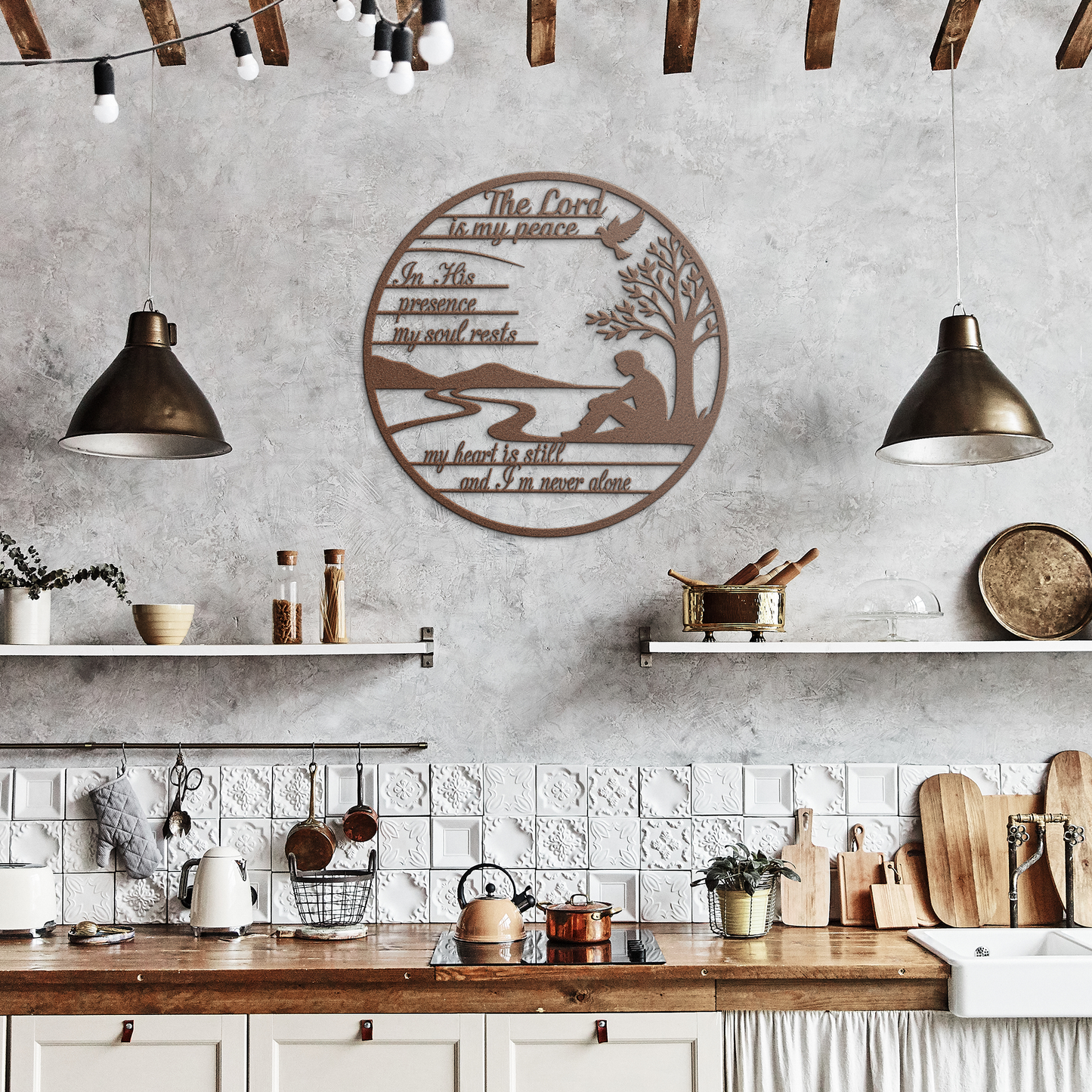 The_Lord_Is_My_Peace_Metal_Wall_Art___Copper_Rustic_Kitchen_Mockup.png