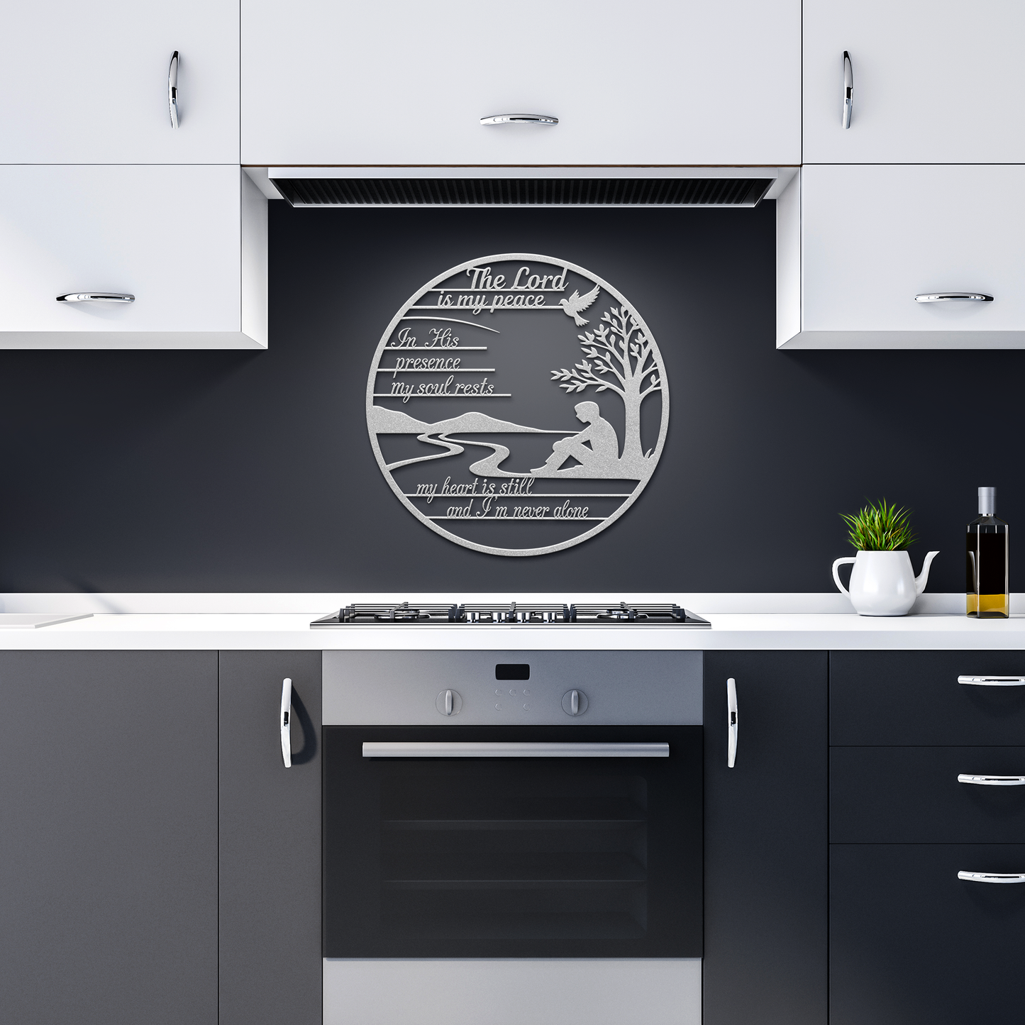 The_Lord_Is_My_Peace_Metal_Wall_Art___Silver_Dark_Kitchen_Mockup.png
