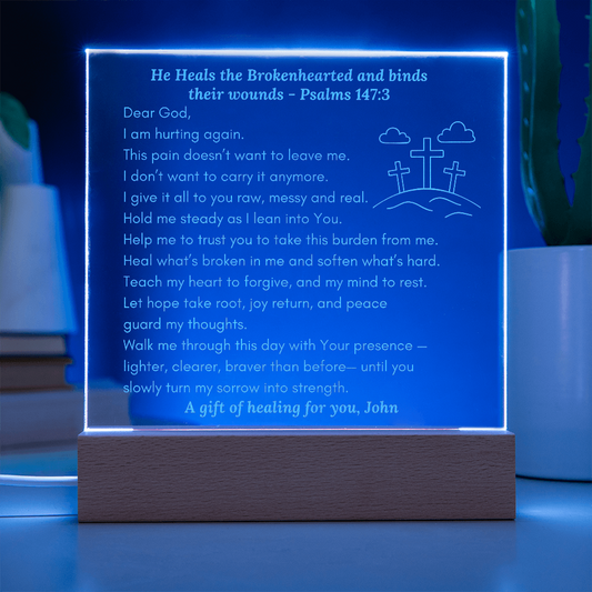 Custom LED Acrylic Prayer Plaque, Christian Encouragement Gift for Comfort & Healing