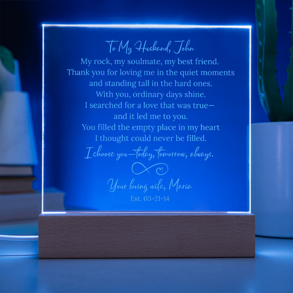 Gift for Husband from Wife LED Engraved Acrylic Plaque, My Soulmate & Best Friend