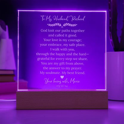 Husband Anniversary Gift – Personalized LED Engraved Acrylic Plaque, Name & Date