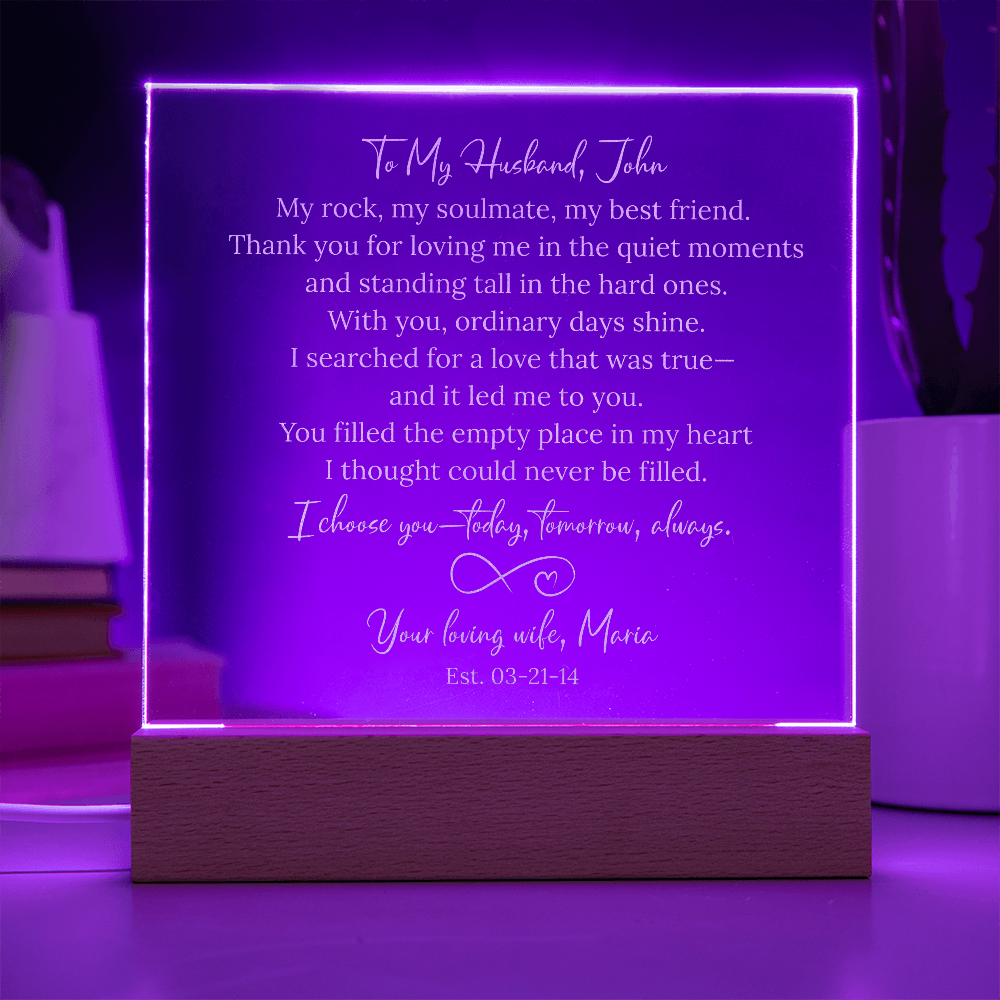 Gift for Husband from Wife LED Engraved Acrylic Plaque, My Soulmate & Best Friend