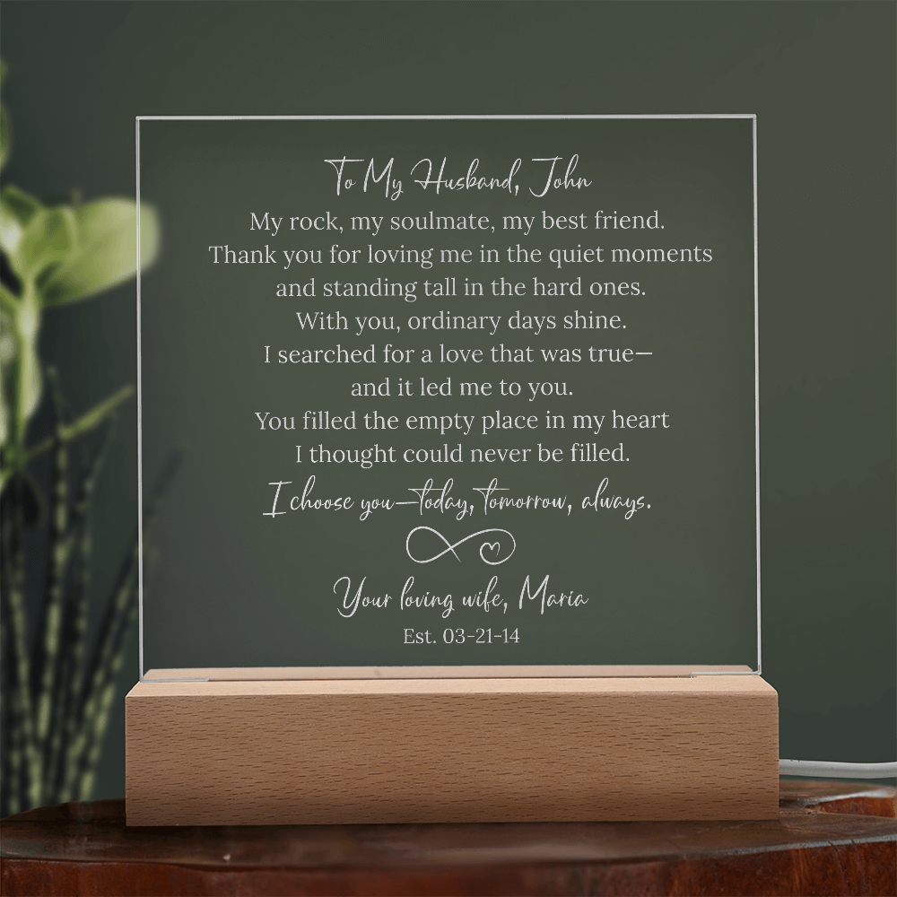Gift for Husband from Wife LED Engraved Acrylic Plaque, My Soulmate & Best Friend