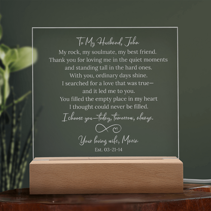 Gift for Husband from Wife LED Engraved Acrylic Plaque, My Soulmate & Best Friend
