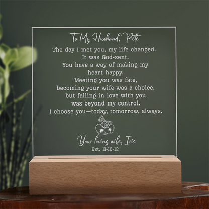 To My Husband Gift – Personalized Engraved Acrylic Plaque, The Day I Met You My Life Changed
