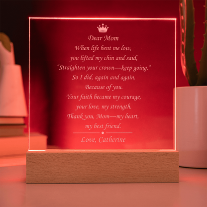Engraved Acrylic Plaque for Mom , “Straighten Your Crown” Personalized Gift from Daughter/Son