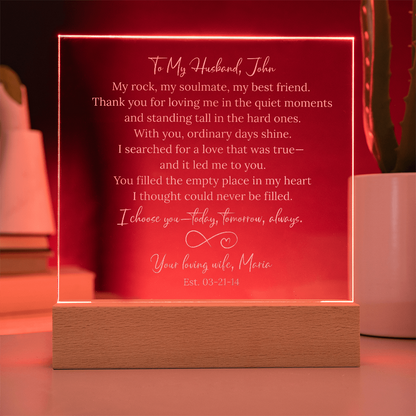 Gift for Husband from Wife LED Engraved Acrylic Plaque, My Soulmate & Best Friend