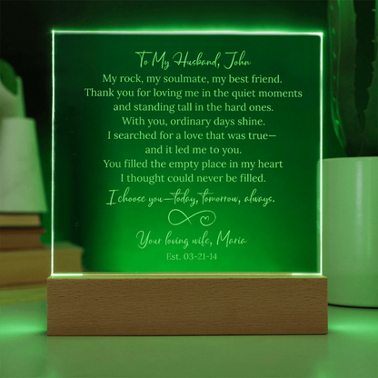 Gift for Husband from Wife LED Engraved Acrylic Plaque, My Soulmate & Best Friend