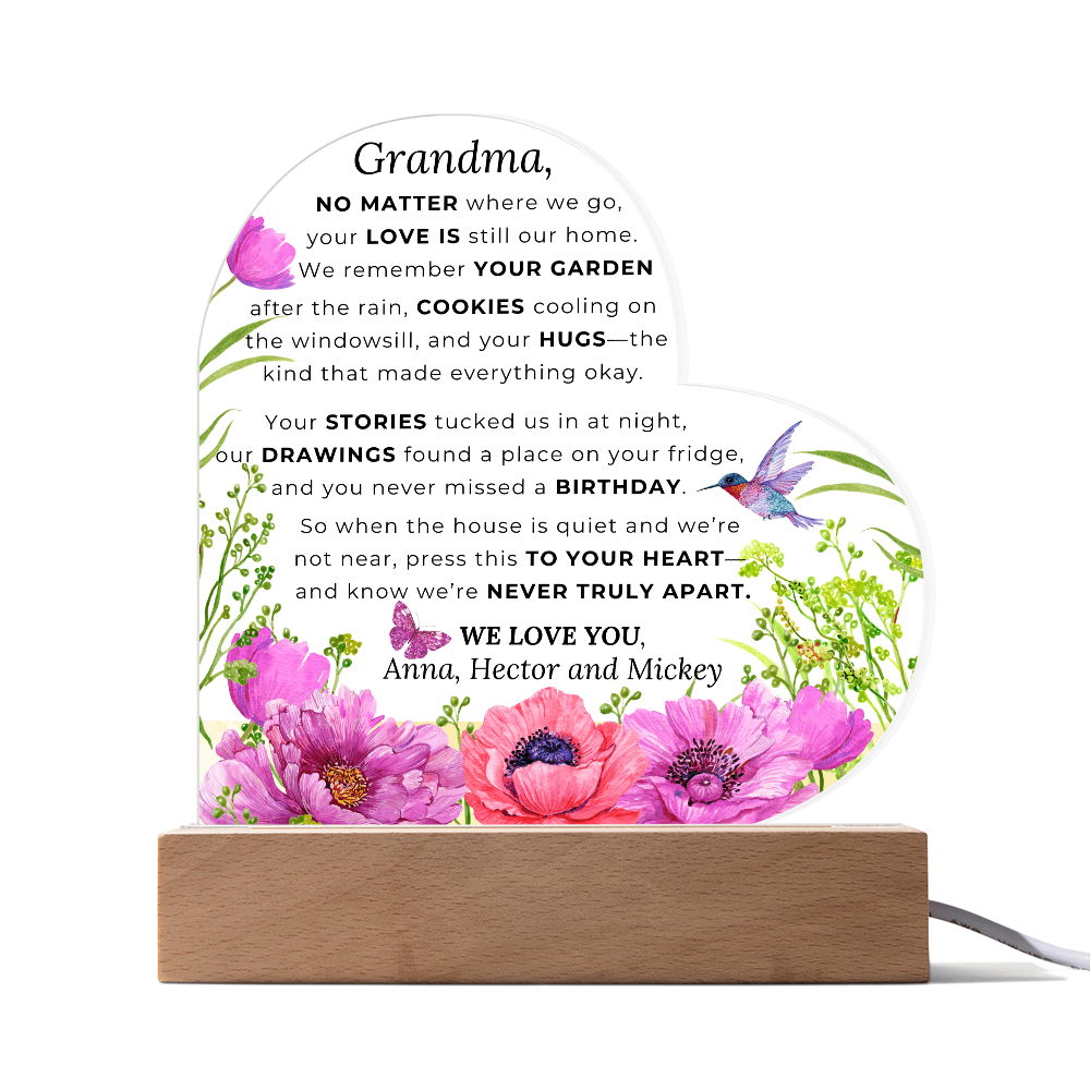 Custom LED Acrylic Plaque – Floral Heart Keepsake Gift for Grandma, Nana, or Mama