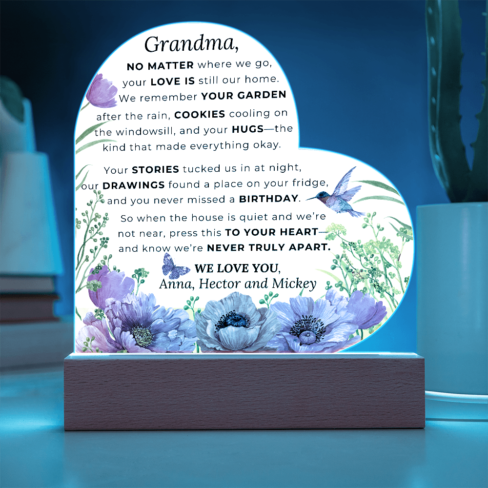 Custom LED Acrylic Plaque – Floral Heart Keepsake Gift for Grandma, Nana, or Mama