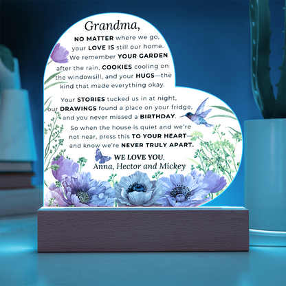 Custom LED Acrylic Plaque – Floral Heart Keepsake Gift for Grandma, Nana, or Mama