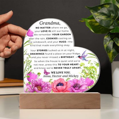 Custom LED Acrylic Plaque – Floral Heart Keepsake Gift for Grandma, Nana, or Mama