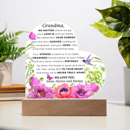 Custom LED Acrylic Plaque – Floral Heart Keepsake Gift for Grandma, Nana, or Mama