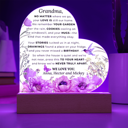 Custom LED Acrylic Plaque – Floral Heart Keepsake Gift for Grandma, Nana, or Mama