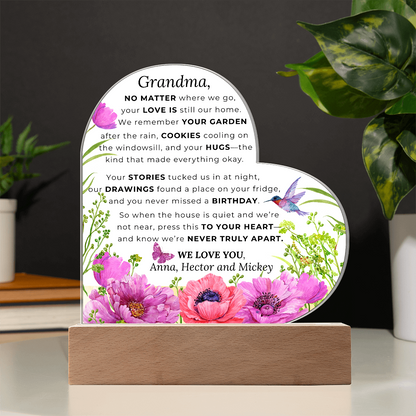 Custom LED Acrylic Plaque – Floral Heart Keepsake Gift for Grandma, Nana, or Mama