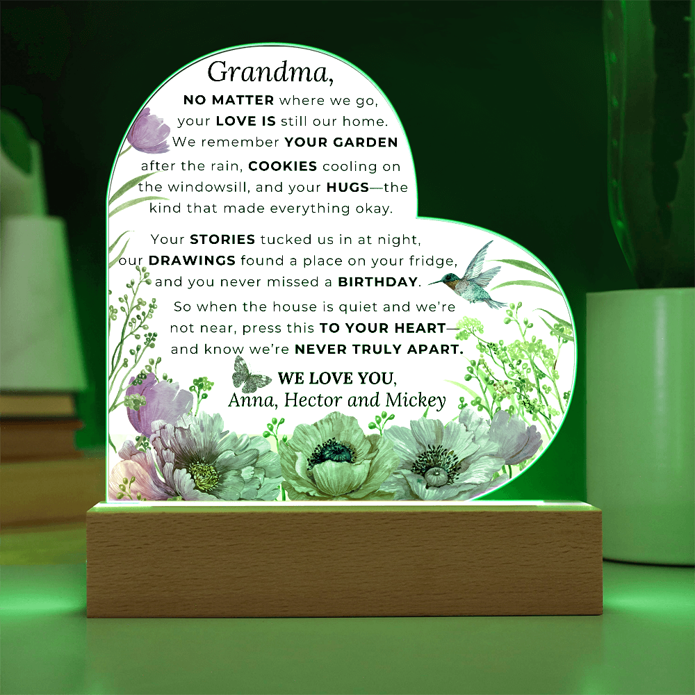 Custom LED Acrylic Plaque – Floral Heart Keepsake Gift for Grandma, Nana, or Mama