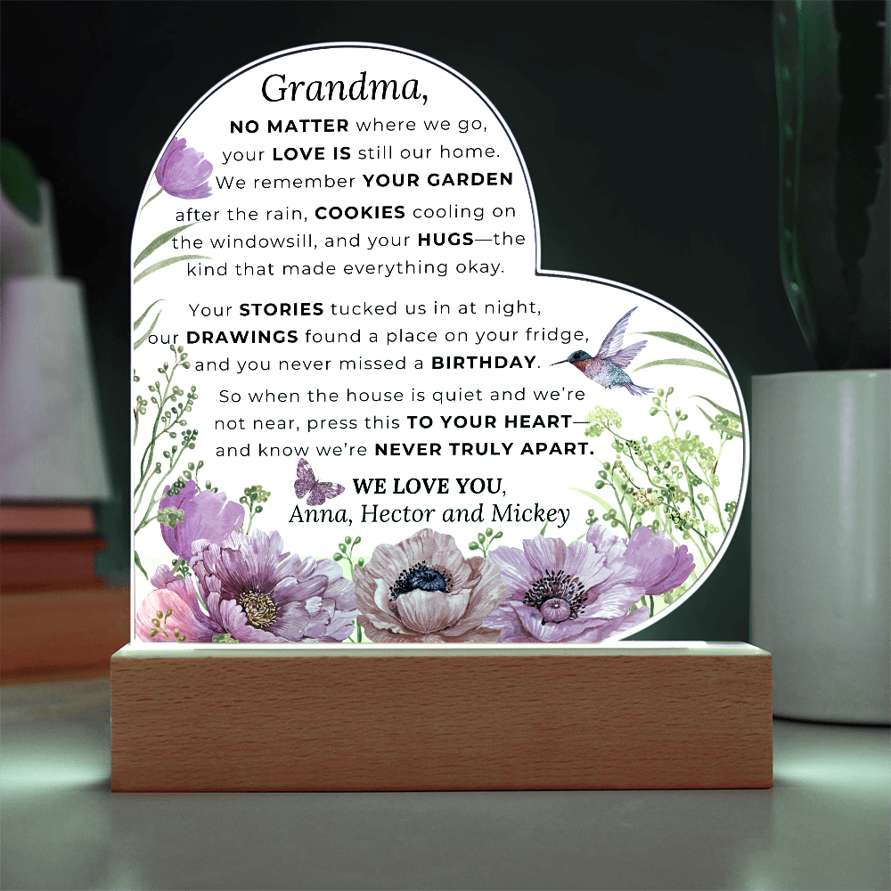 Custom LED Acrylic Plaque – Floral Heart Keepsake Gift for Grandma, Nana, or Mama