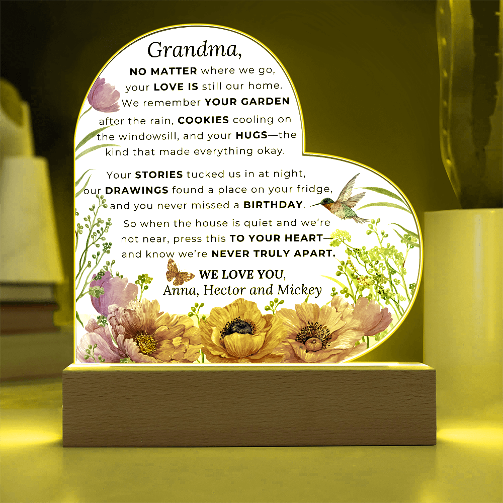 Custom LED Acrylic Plaque – Floral Heart Keepsake Gift for Grandma, Nana, or Mama