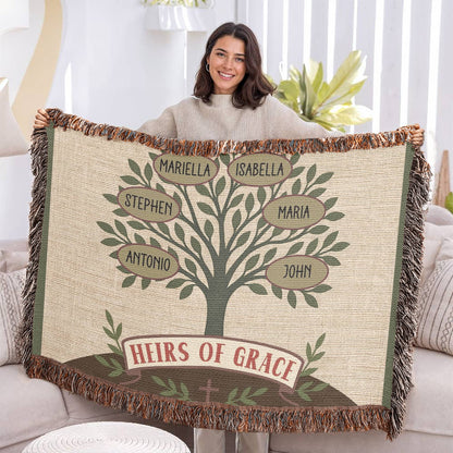 Custom Family Tree Heirloom Woven Blanket – Olive Branch Design, Christian Keepsake for Generations