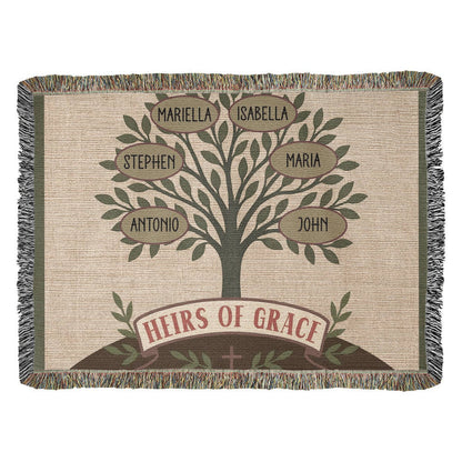 Custom Family Tree Heirloom Woven Blanket – Olive Branch Design, Christian Keepsake for Generations