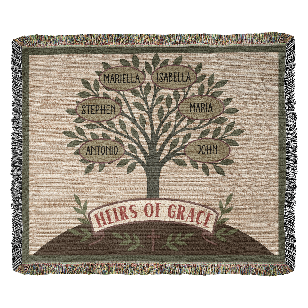 Custom Family Tree Heirloom Woven Blanket – Olive Branch Design, Christian Keepsake for Generations