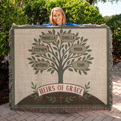 Custom Family Tree Heirloom Woven Blanket – Olive Branch Design, Christian Keepsake for Generations