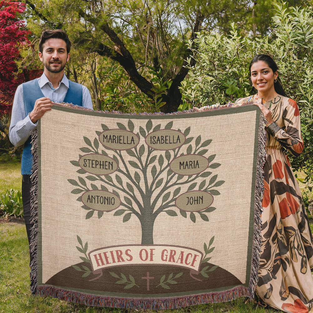Custom Family Tree Heirloom Woven Blanket – Olive Branch Design, Christian Keepsake for Generations