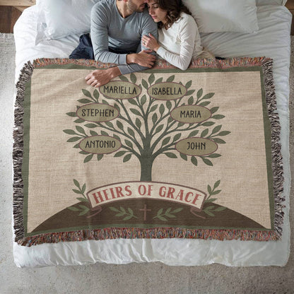 Custom Family Tree Heirloom Woven Blanket – Olive Branch Design, Christian Keepsake for Generations