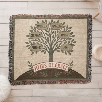Custom Family Tree Heirloom Woven Blanket – Olive Branch Design, Christian Keepsake for Generations