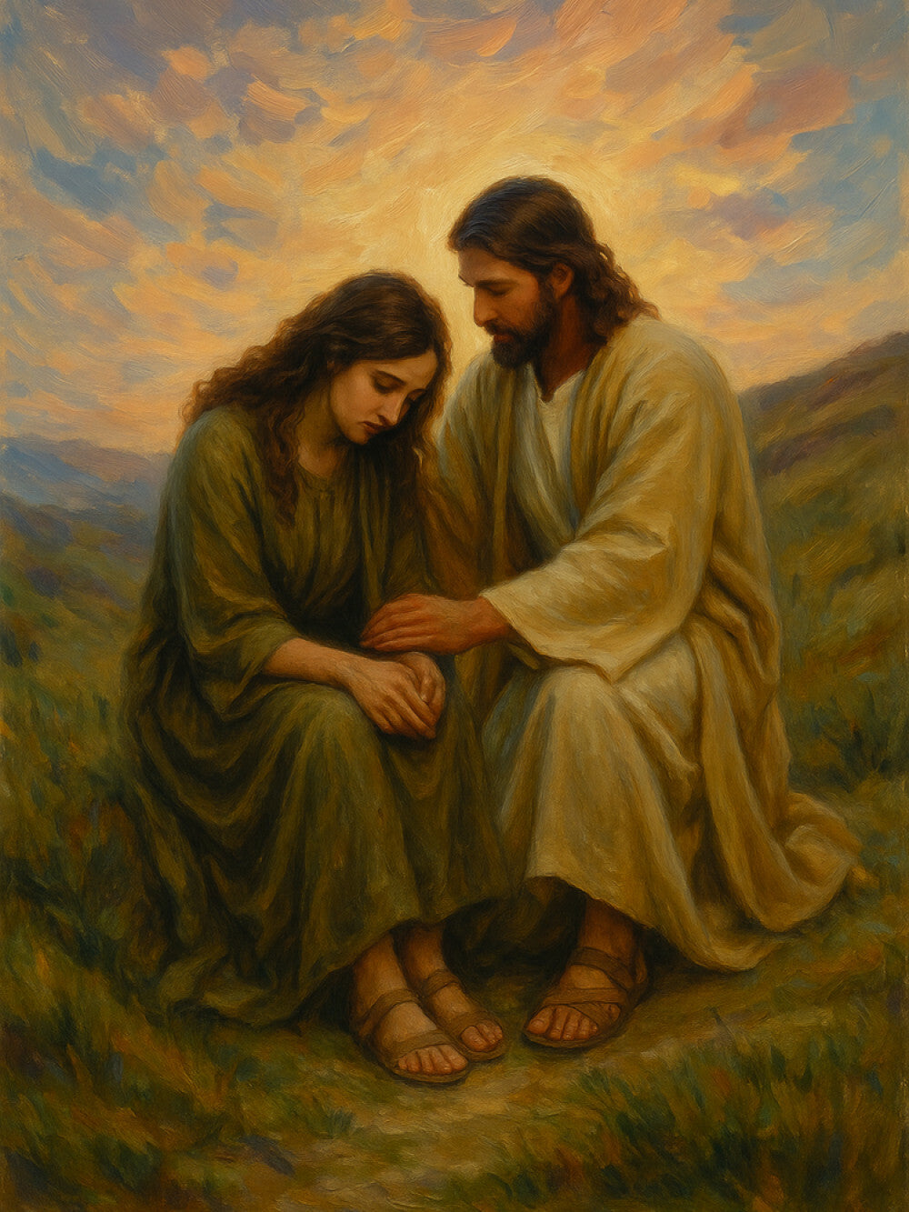 You Are Not Alone – Christian Woven Blanket, Jesus Comforting Woman Throw