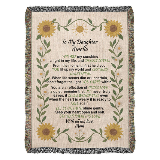 To My Daughter – Personalized Woven Blanket, Custom Cotton Throw Gift