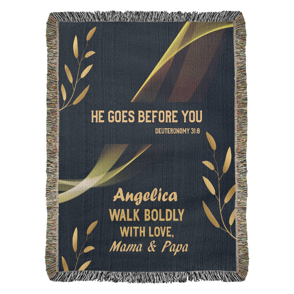 He Goes Before You – Deuteronomy 31:8 Christian Woven Blanket, Scripture Throw