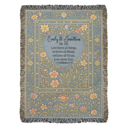 Personalized Christian Wedding Woven Blanket – Love Bears All Things